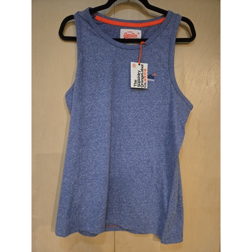 NWT Superdry Vintage Orange Label Tank Top XL Blue Grit Embroidered Logo Vest